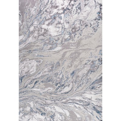 Abstract Swirl Marbled 4' x 6' Gray Synthetic Area Rug