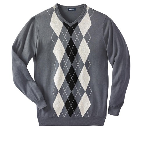 Kingsize Men's Big & Tall V-neck Argyle Sweater - Big - 5xl, Steel ...