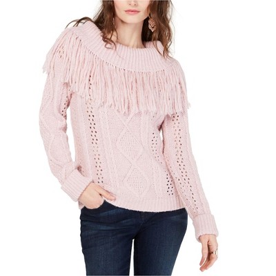 I.N.C International Concepts Womens Fringe Pullover Sweater, Pink, Medium