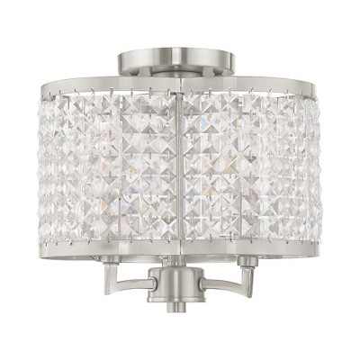Grammercy Brushed Nickel 3-Light Crystal Drum Flush Mount