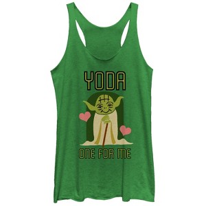 Women's Star Wars Valentine's Day Yoda One for Me Racerback Tank Top - 1 of 3