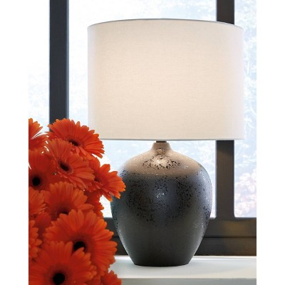 Ladstow Black Ceramic Table Lamp with White Drum Shade