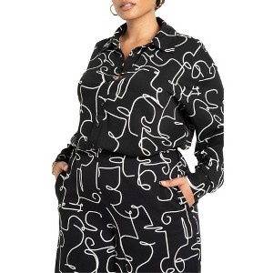 ELOQUII Women's Plus Size Printed Button Down - 1 of 4