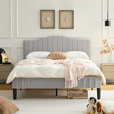 VECELO Bed Frame, Upholstered Platform Bed with Sheepskin Fabric Adjustable Headboard