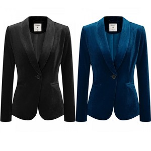 INSPIRE CHIC Women's Christmas Office Solid Shawl Collar Jetted Pockets One Button Velvet Blazer 2 Packs - 1 of 4