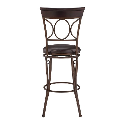 Linon 30" Swivel Metal Bar Stool with Brown Cushion