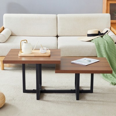 KIGFTSOD Perfectly Integrating Modern and Scandinavian Styles-Dark Walnut Double-Deck Coffee Table