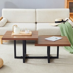 KIGFTSOD Perfectly Integrating Modern and Scandinavian Styles-Dark Walnut Double-Deck Coffee Table - 1 of 4