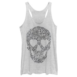 Women's Lost Gods Lace Print Heart Skull Racerback Tank Top - 1 of 4