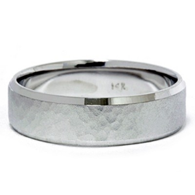 Pompeii3 Mens 14K White Gold Hammered Beveled Wedding Band New