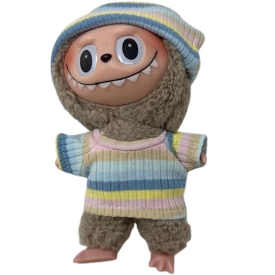 Doll Clothes Superstore Pastel Rainbow Stripe Sweater and Hat Set for 17.5 cm Labubu Dolls