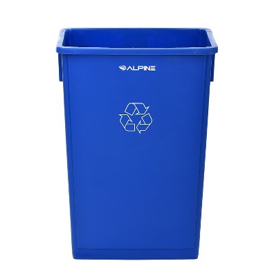 Blue 23 Gallon Plastic Commercial Recycle Bin with Drop Slot Lid