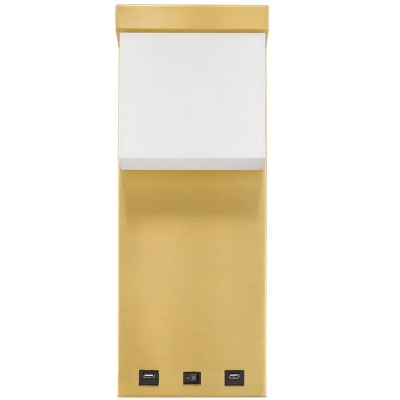 Gold Metal LED Wall Sconce with USB Ports