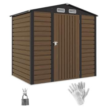 Outsunny 74.8" x 52" Metal Outdoor Shed, Garden Storage Shed with Vents for Yard, Patio, Lawn, Oak Colored
