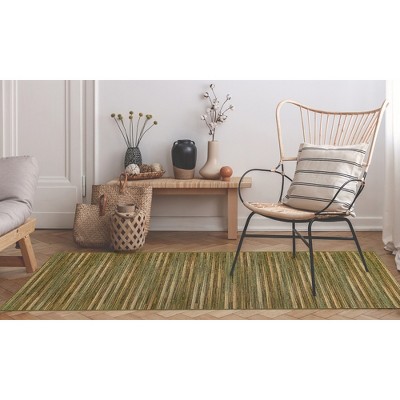 Green and Beige Flat Woven Striped Indoor/Outdoor Rug