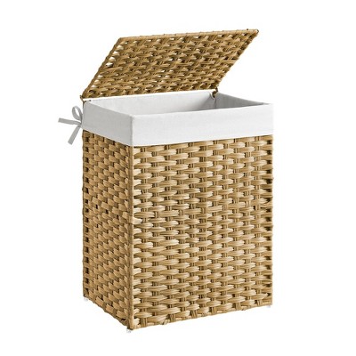 Natural Wicker Rectangular Laundry Hamper with Lid and Liner