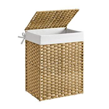 SONGMICS 23.8 Gal (90L) Laundry Hamper Bamboo Laundry Basket with Lid and Handles Wicker hamper