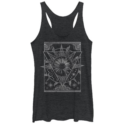 Women's Lost Gods Geometric Celestial Daisy Racerback Tank Top - Black ...