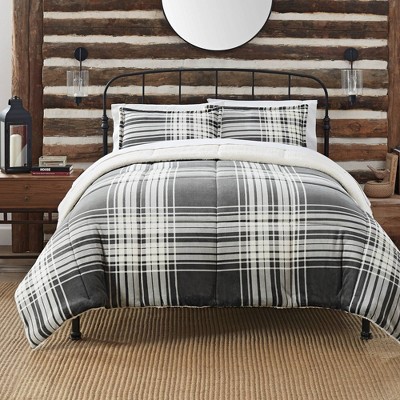 Twin 2pc Cozy Plush Plaid Comforter Set Gray - Serta