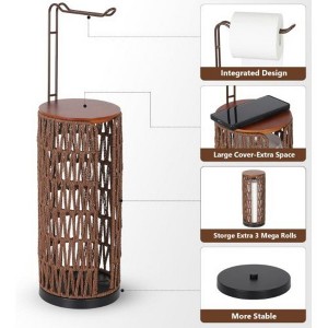 Stand-Alone Toilet Paper Dispenser with 3-Roll Capacity and Rattan Design Accents - 1 of 4