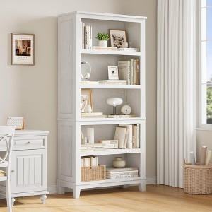 71" Tall Bookcase w/Adjustable Shelves & 31.5" Width, 5 Tier Farmhouse Bookshelf with Wooden Legs - 1 of 4