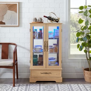 FONTOI Corner Curio Cabinet with Adjustable Shelves, Display Storage with 2 Doors,1 Drawer for Living Room, Oak, 11.81"*47.44"*25.98" - 1 of 4