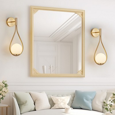 DOMETOUR Set of 2 Modern Gold Wall Sconces with Opal Glass Globe, Mid-Century Design, Luxury Lights for Bedroom, Living Room, Hallway (No Bulb)