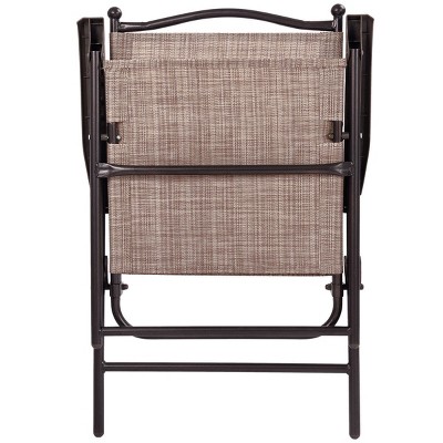 Brown Steel Frame Folding Patio Chairs Set of 2