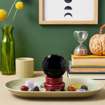 Black Obsidian Crystal Ball with Red Wooden Stand for Meditation