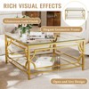 RISOKEYS 33.5" Square Glass Coffee Table - Luxurious Geometric Metal Frame with Gold Finish & Lower Shelf for Living Room - 2 of 4