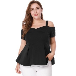 Agnes Orinda Women's Plus Size High Waist Sweetheart Cold Shoulder Peplum Blouse - 1 of 4