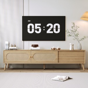 70.8" Modern Farmhouse TV Stand with Rattan Decoration, Sideboard Cabinet with Drawer and Cable Holes, Buffet Table for Living Room - 1 of 4