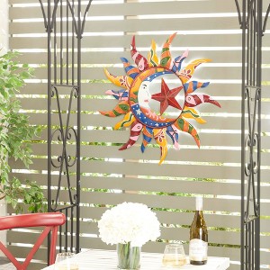 Metal Sun and Moon Indoor Outdoor Wall Decor with Abstract Patterns Green - Olivia & May: Iron Artwork, Vertical Display - 1 of 4