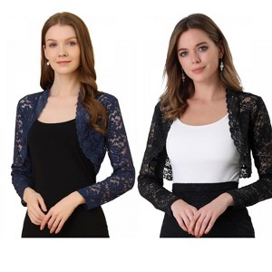 Allegra K Women's Elegant Sheer Floral Lace Crop Bolero Shrug 2 Packs - 1 of 4