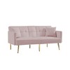 Velvet Futon Sofa Bed with Gold Metal Legs, 2 Pillows, Cup Holders and Side Pockets for Living Room - 2 of 4