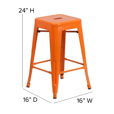 Kai 24" Orange Metal Counter Stool with Teak Poly Resin Seat