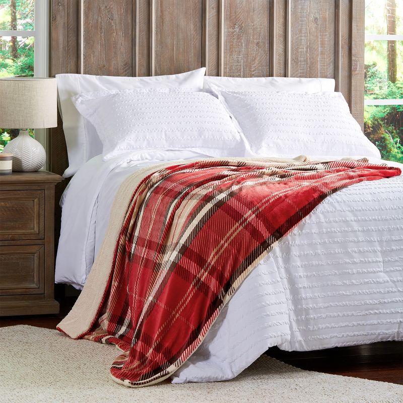 Blanket Throw - Oversized Plush Woven Polyester Faux Shearling Fleece Plaid Throw - Breathable by Hastings Home (Vineyard), 4 of 9