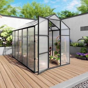 Gulches 6x10 FT Raised Base Polycarbonate Greenhouse Heavy Duty Aluminum Walk in Windproof All Season with Anchor Drainage Outdoor Backyard Black - 1 of 4