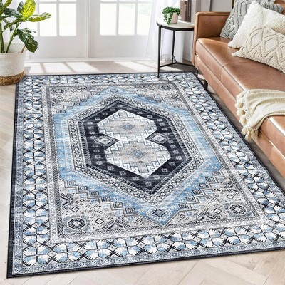 Vintage Persian Boho Area Rug Medallion Distressed Rug Washable Rugs for Living Room Bedroom