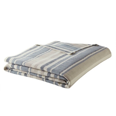 Twin Herringbone Stripe Bed Blanket Blue Eddie Bauer