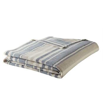 Herringbone Stripe Bed Blanket Blue - Eddie Bauer