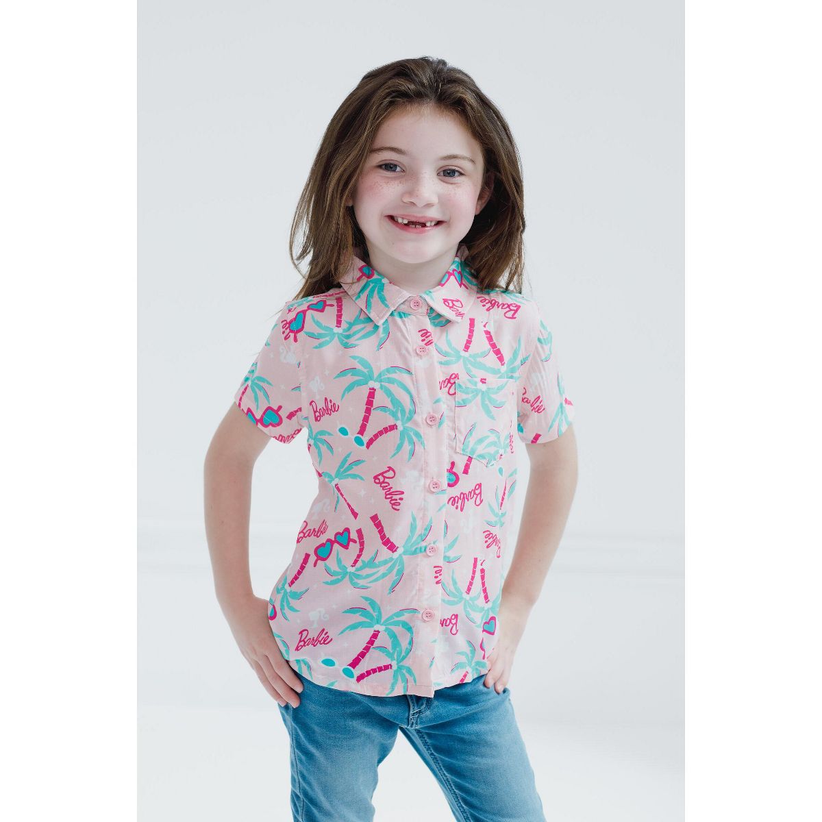 Barbie Girls Hawaiian Button Down Dress Shirt Little Kid to Big - thumbnail 2