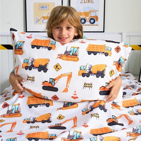 SYNCFUN Kids Full Sheet Set Construction Vehicle 4 Piece Soft Microfiber Bed Sheets Cozy Toddler Bedding Set for Boys Girls Teens