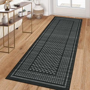 Machine Washable Runner Rug Checkered Waffle Print Area Rug Non Slip Carpet Soft Non Shedding Low Pile Thin Stain Resistant Throw Rugs for Hallway - 1 of 4