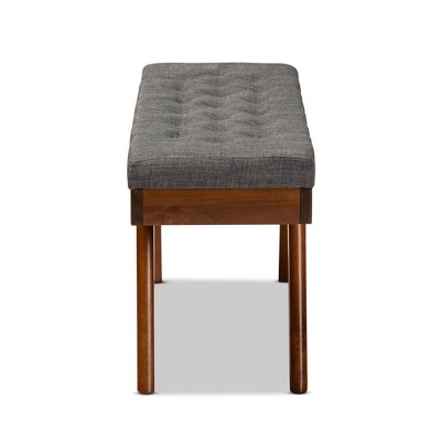 Alona Mid-Century Grey Fabric and Walnut Wood Dining Bench