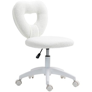 Armless Computer Desk Chair, Office Task Chair, Teddy Fleece Heart Makeup Vanity Chair with Swivel Wheels - 1 of 4