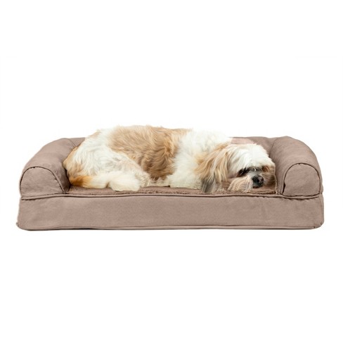 Furhaven Plush & Suede Cooling Gel Sofa Dog Bed - Medium, Almondine ...