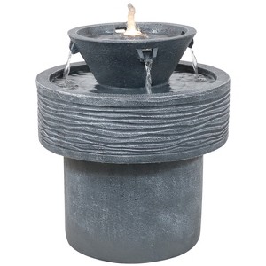 Sunnydaze 20"H Electric Resin 2-Tier Round Bird Bath Outdoor Water Fountain with LED Lights - 1 of 4