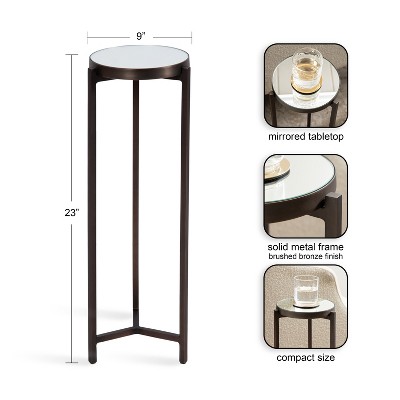 Bronze Metal Mirrored Round Drink Table, 9 x 9 x 23