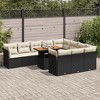vidaXL 11 Piece Patio Sofa Set with Cushions Black Poly Rattan - Black and cream 4x corner + 6x middle + table - 2 of 4